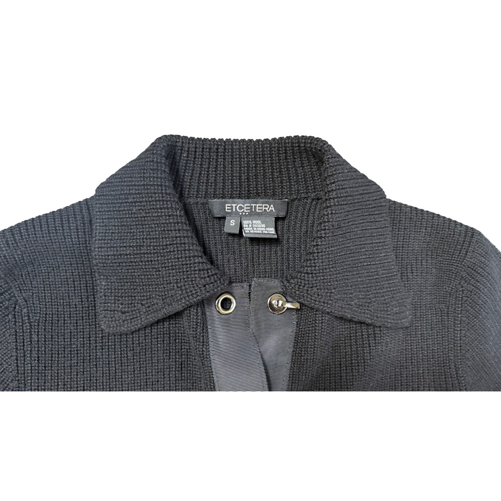 Etcetera Cardigan Black 100% Wool Ribbed Belted Toggle Collared Sweater S - Picture 5 of 9